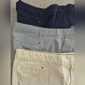 Lot Of 3 Tommy Hilfiger Chino Shorts Navy Blue Tan Stripe Classic Preppy Sz 16